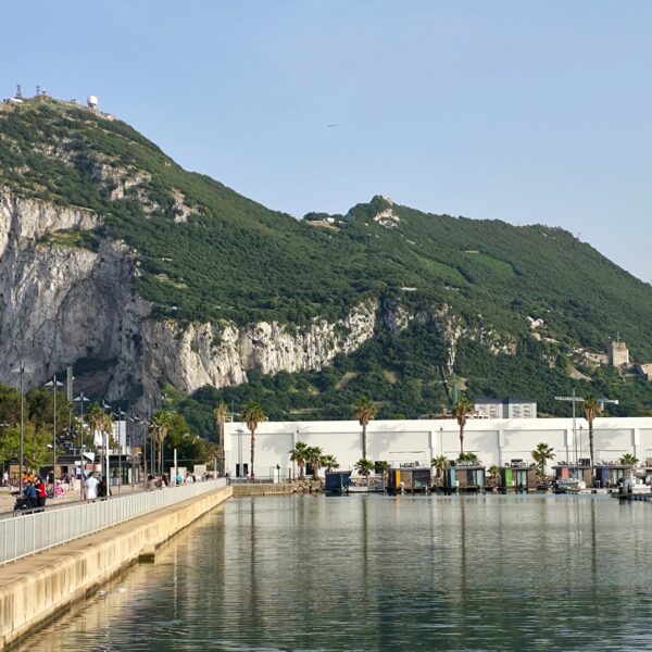 View of the Rock of Gibraltar with the port of La Línea in the foreground