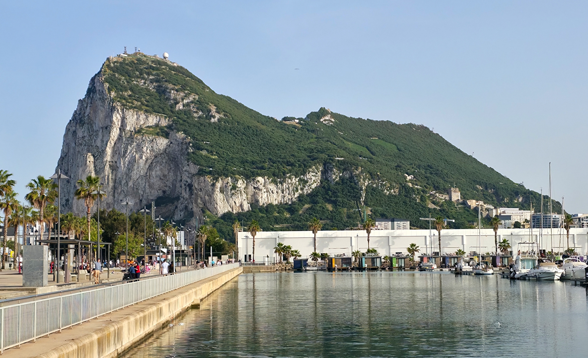 View of the Rock of Gibraltar with the port of La Línea in the foreground